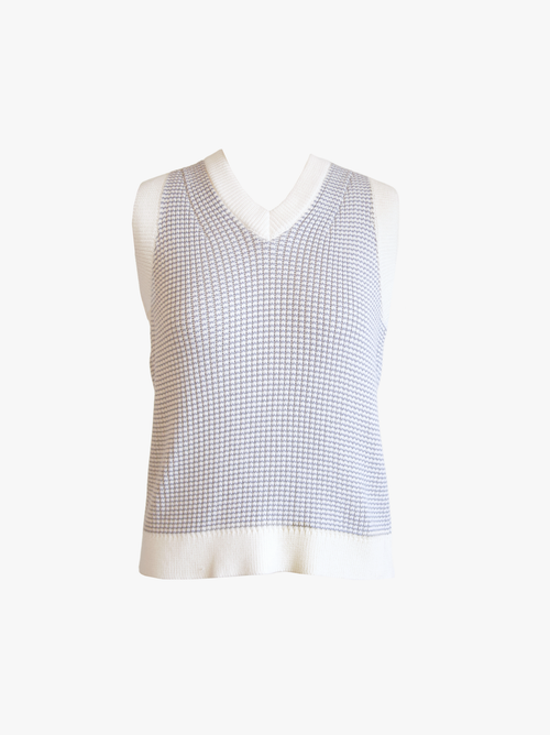 Able Liza V-neck Sweater Vest In Slate Blue/almond Stripe