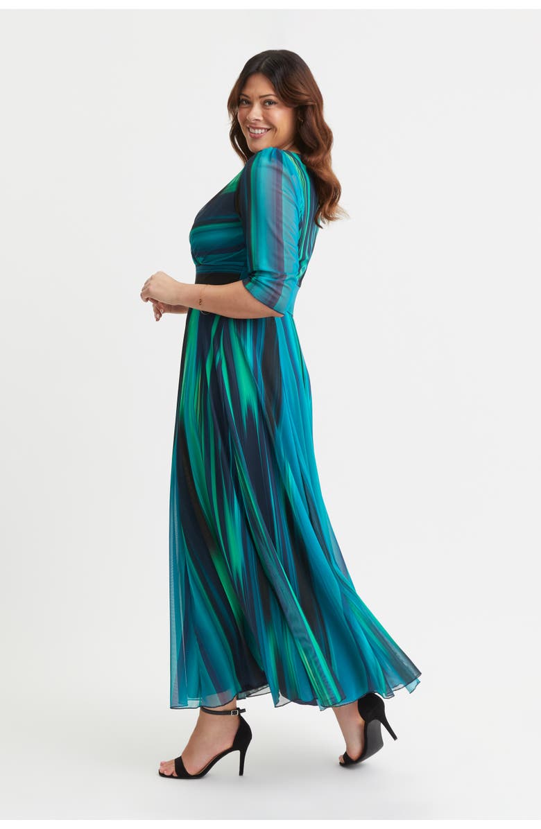 Scarlett & Jo Verity Ikat Print Maxi Gown, Alternate, color, Green Ikat