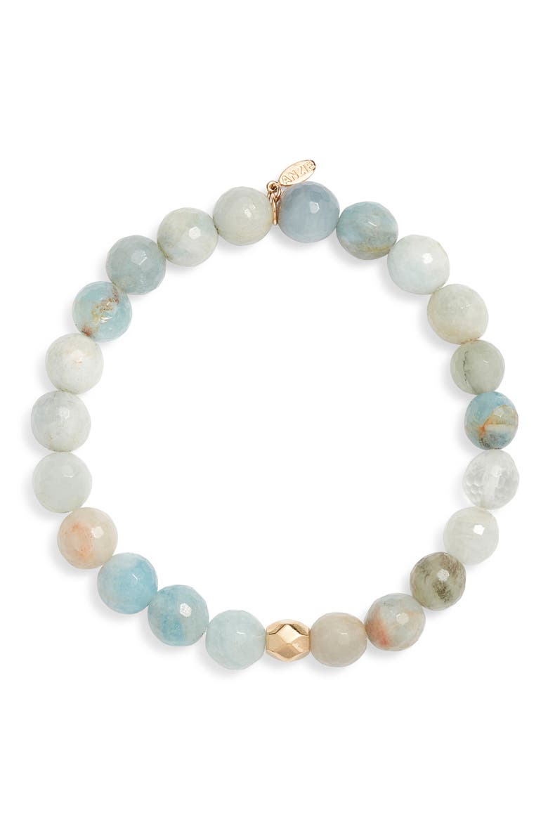 Boheme Faceted Aquamarine Beaded Stretch Bracelet, Main, color, BLUE