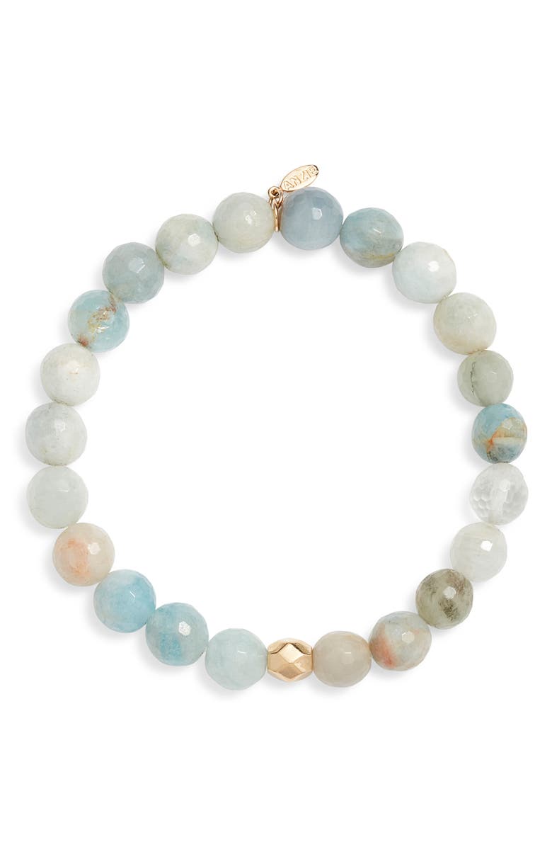 Anzie Boheme Faceted Aquamarine Beaded Stretch Bracelet, Main, color, Blue