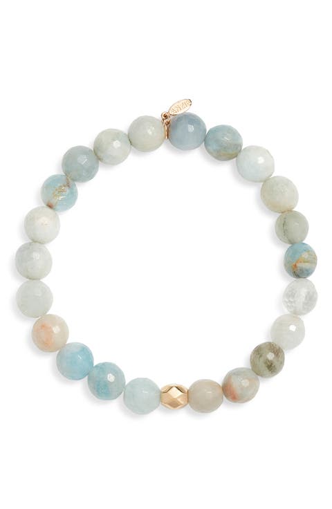 Boheme Faceted Aquamarine Beaded Stretch Bracelet