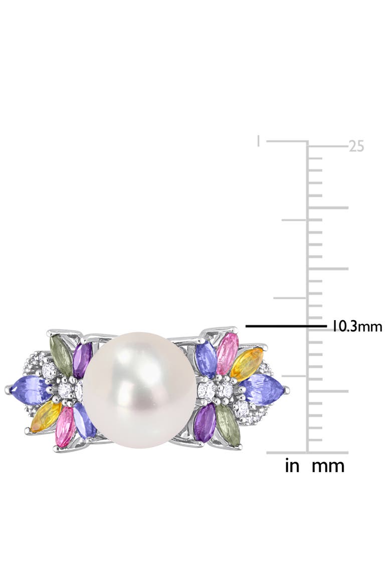 Pearl & Multi Sapphire Diamond Flower Ring 14k, Alternate, color, Freshwater Pearl