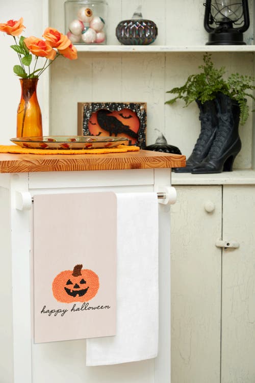 C & F Home C&f Home Pumpkin Jack O' Lantern French Knot Cotton Halloween Dishtowel In Neutral