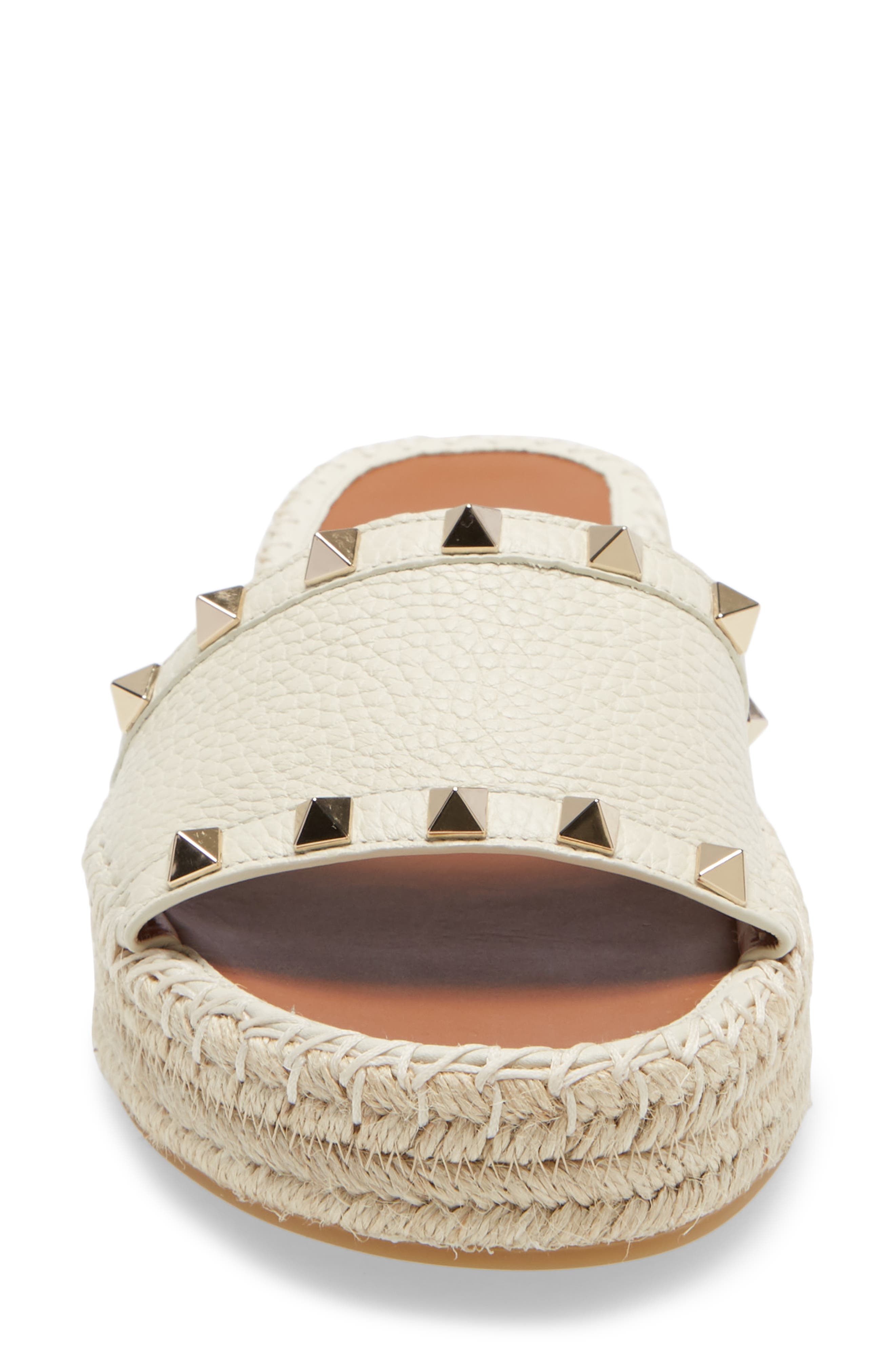 Rockstud Espadrille Slide, Alternate, color, IVORY