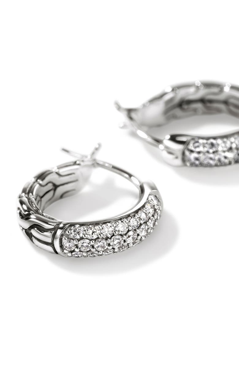 John Hardy JH Essential Hoop Earrings, Sterling Silver, Diamonds, 13mm, Alternate, color, Silver/Diamond