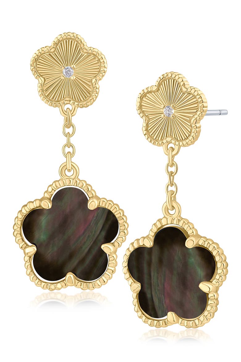 CZ Clover Double Drop Earrings, Main, color, ABALONE/ GOLD