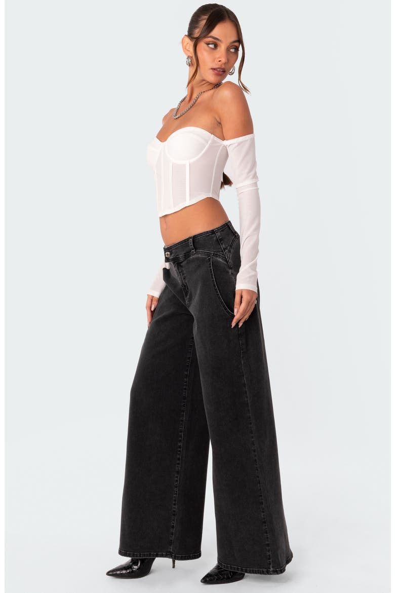 Cella Mesh Corset Crop Top with Long Sleeves, Alternate, color, WHITE