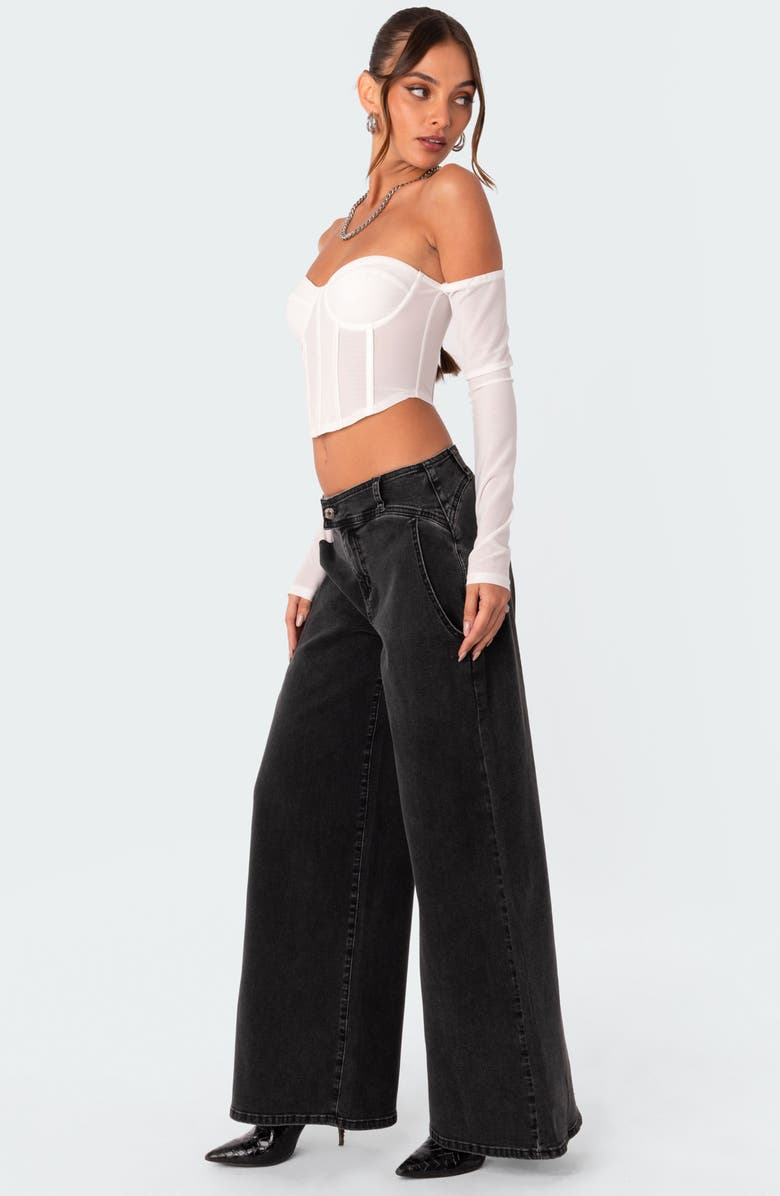 EDIKTED Cella Mesh Corset Crop Top with Long Sleeves, Alternate, color, 