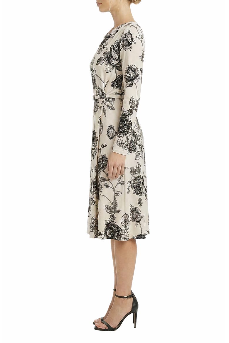 Cowl Neck Long Sleeve A-Line Dress, Alternate, color, IVORY/ BLACK