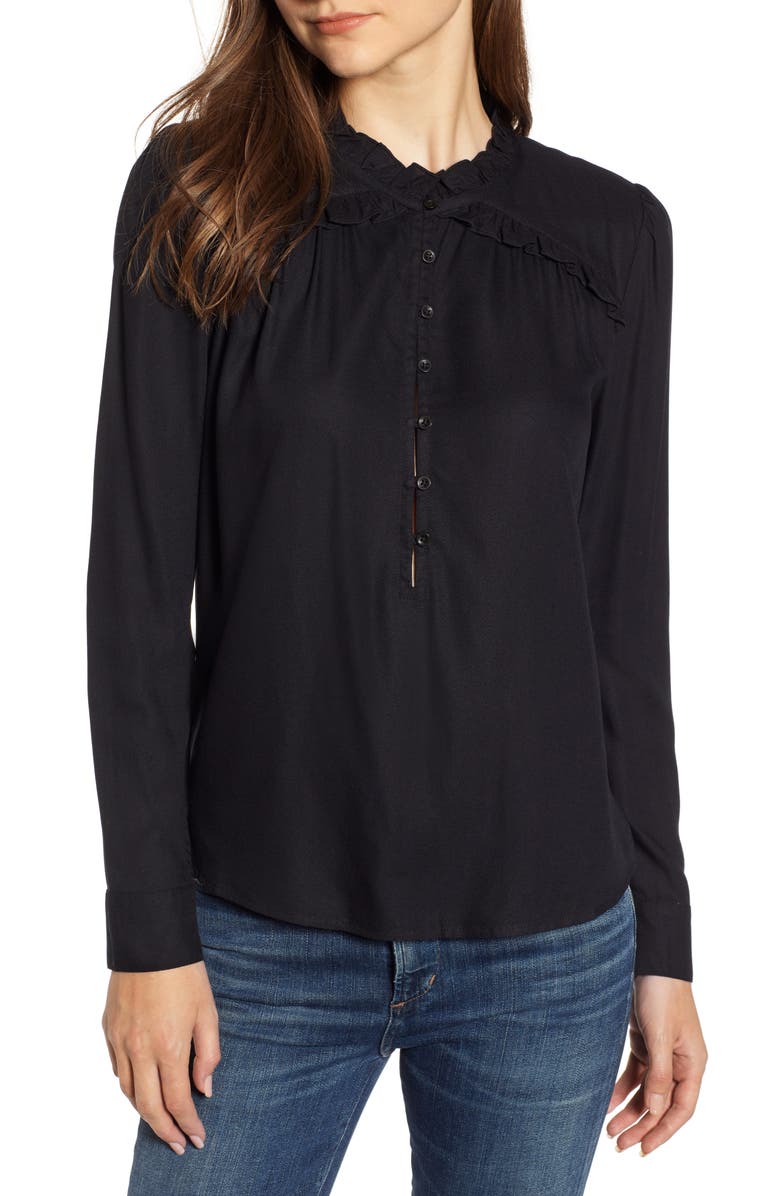 Hinge Ruffle Detail Popover Blouse, Main, color, 