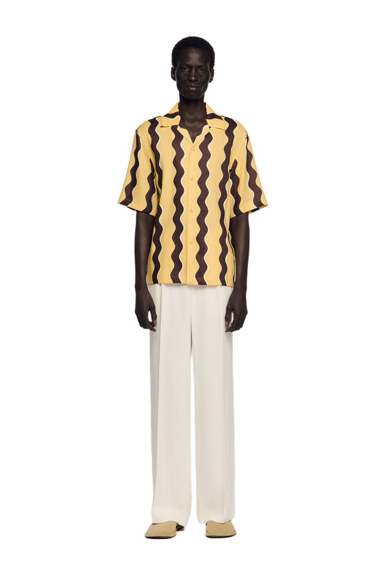 Printed linen shirt, Alternate, color, Light yellow