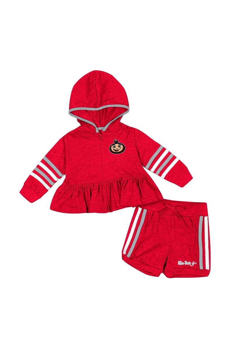 COLOSSEUM Girls Infant Colosseum Scarlet Ohio State Buckeyes Spoonful Full-Zip Hoodie & Shorts Set, Main, color, Scarlet