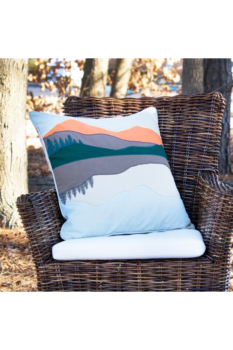 Sunset Forest Mountain Indoor/Outdoor Pillow, Alternate, color, Gray