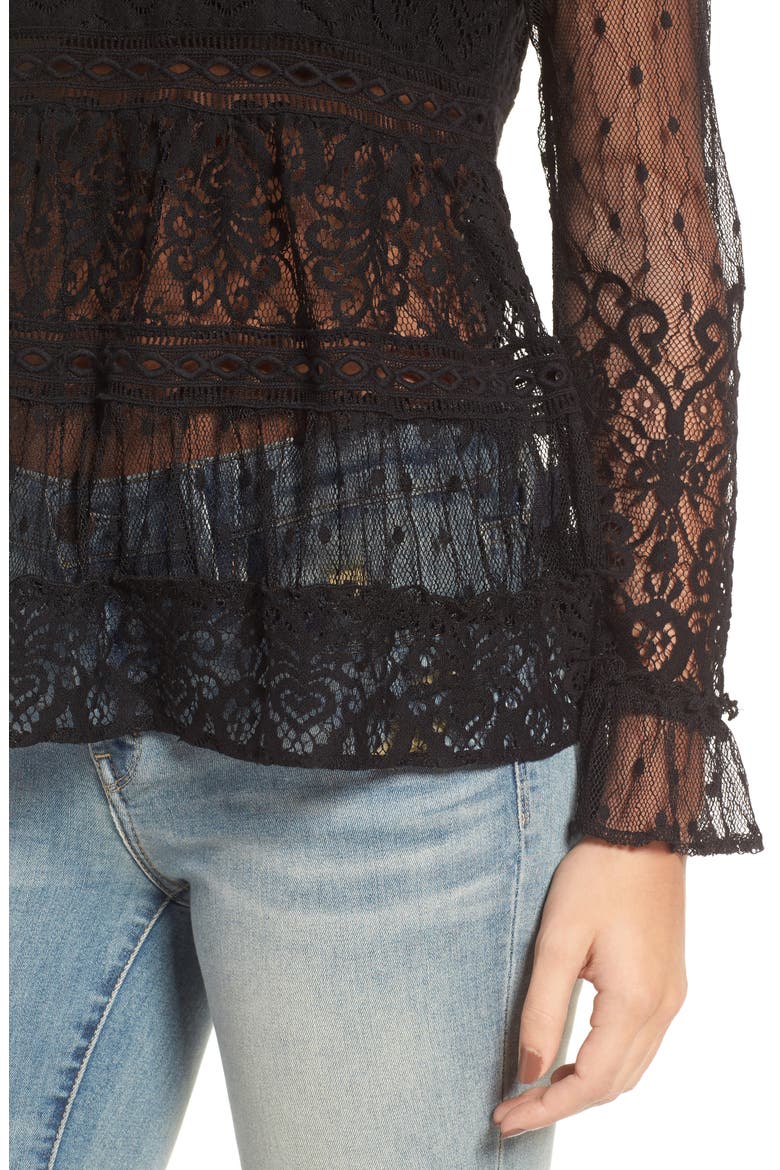 Lace Peplum Top, Alternate, color, BLACK