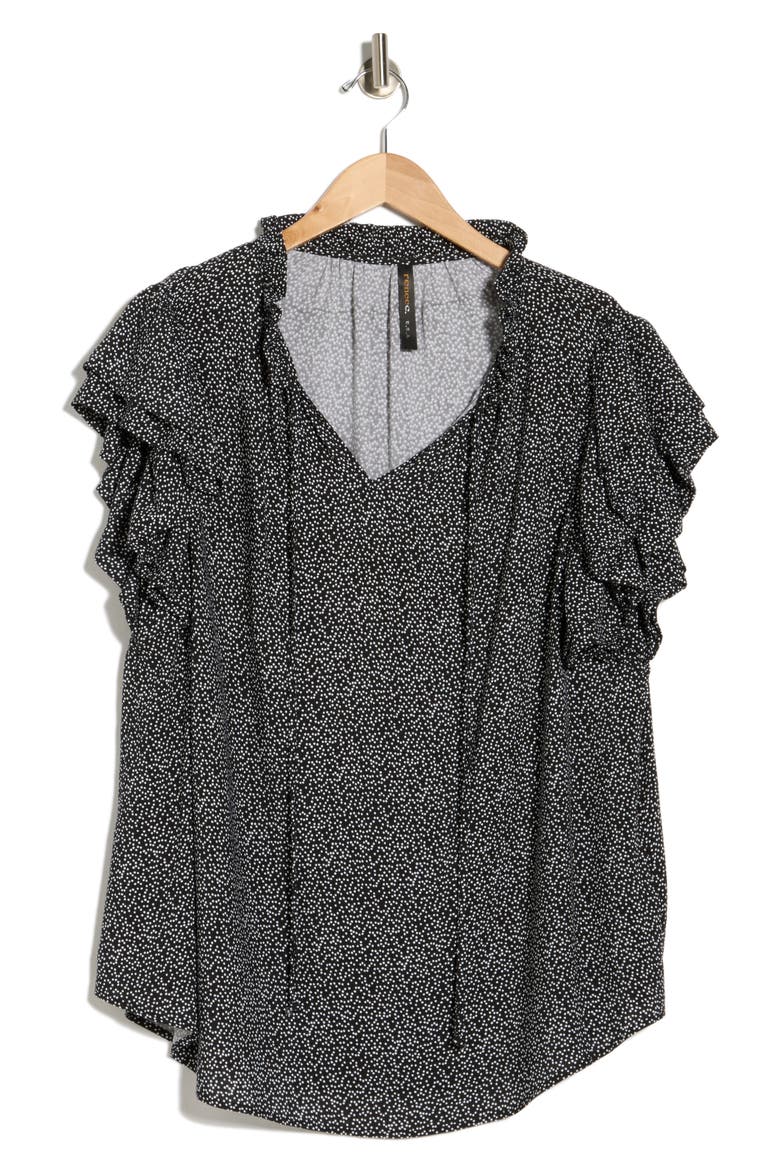 Ruffle Sleeve Top, Alternate, color, BLACK