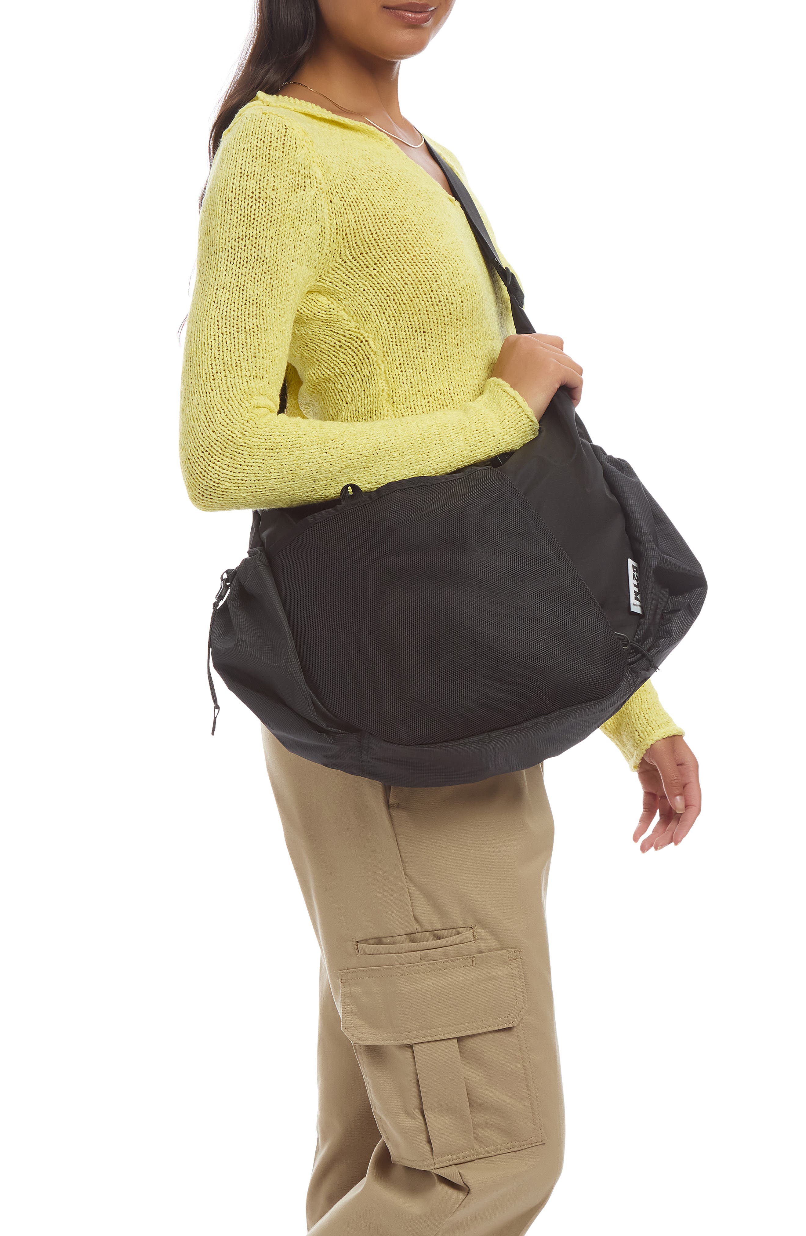 Baboon to the Moon Big Crescent Ripstop Crossbody Bag, Alternate, color, Black