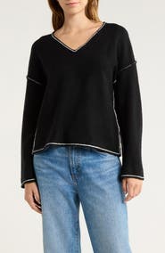 Vince Camuto Contrast Detail V-Neck Sweater