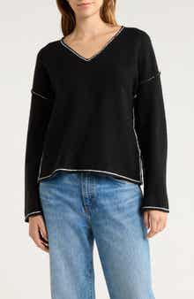 Vince Camuto Contrast Detail V-Neck Sweater