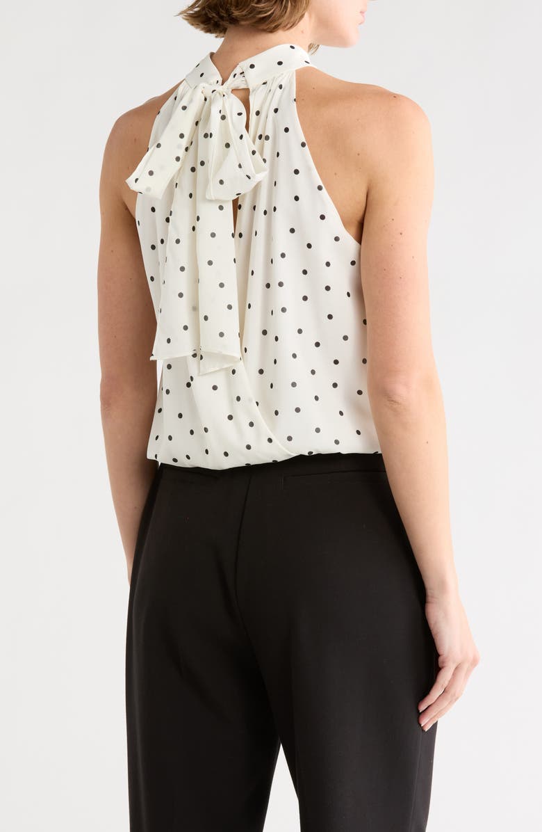 Alice + Olivia Maris Halter Neck Stretch Silk Top, Alternate, color, Cutie Polka Dot Antique White