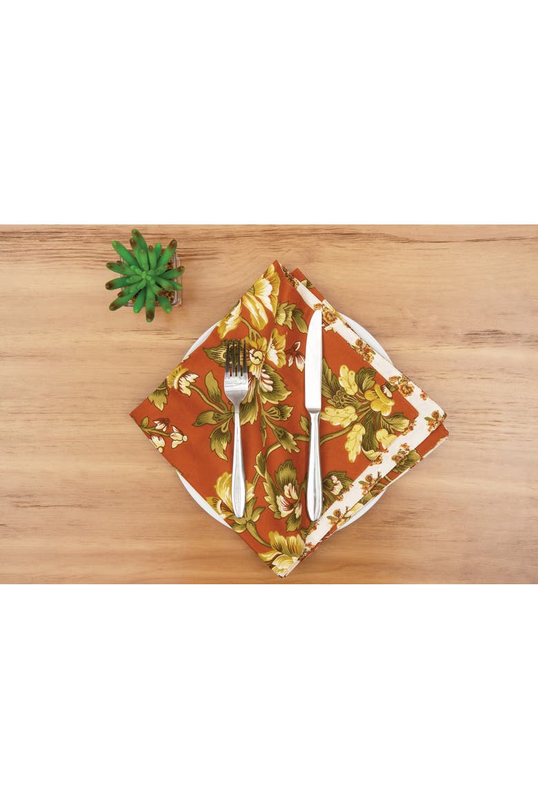 Estelle Reversible Floral Damask Napkin, Set of 6, Alternate, color, Orange