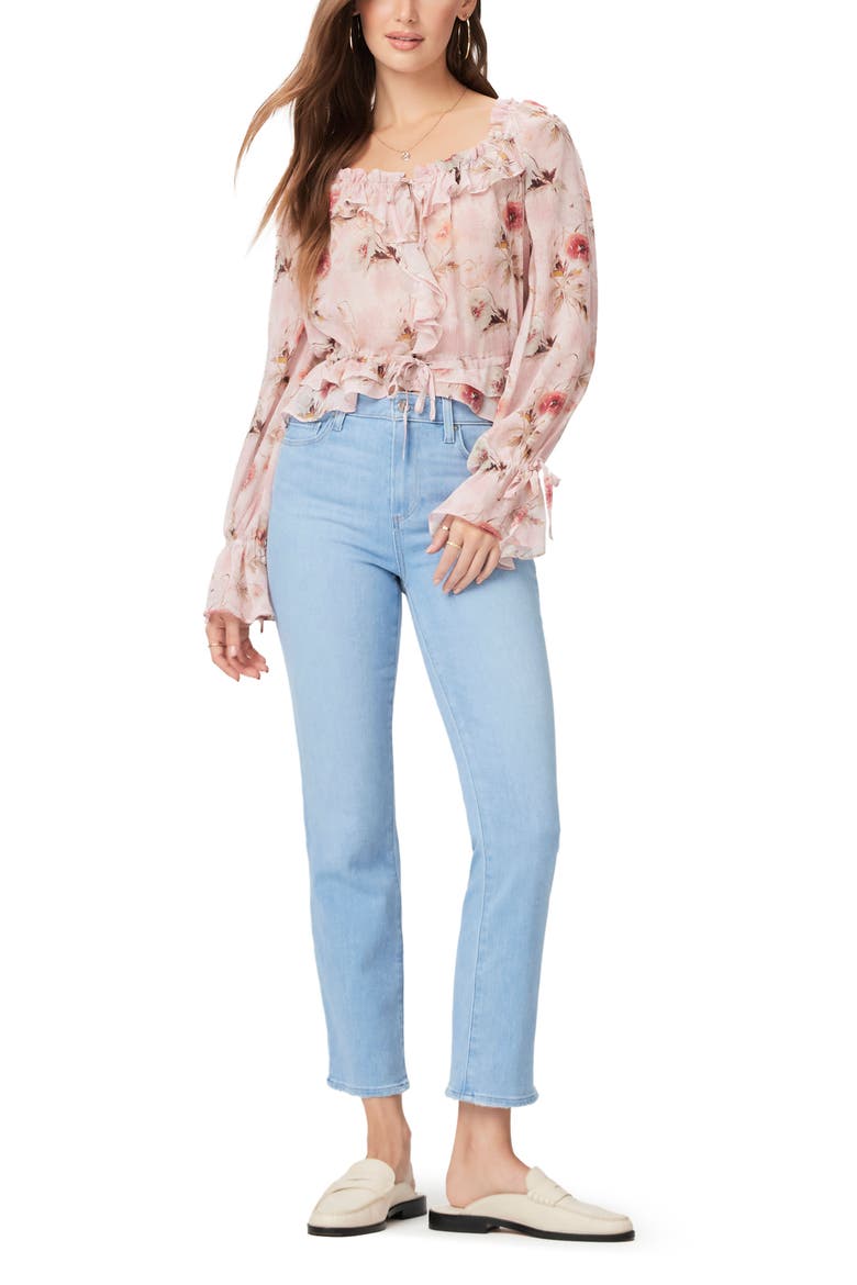 Lanea Floral Ruffle Peplum Silk Top, Alternate, color, BALLET SLIPPER MULTI