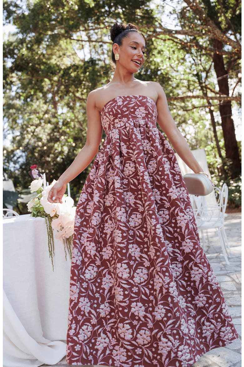 Orabella Strapless Maxi Dress, Alternate, color, RED FLORAL
