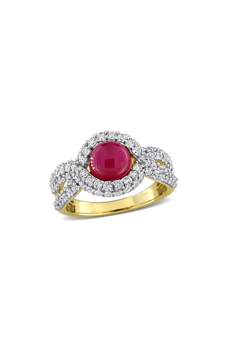 DELMAR Created Ruby & Created White Sapphire Twist Band Ring, Main, color, Red