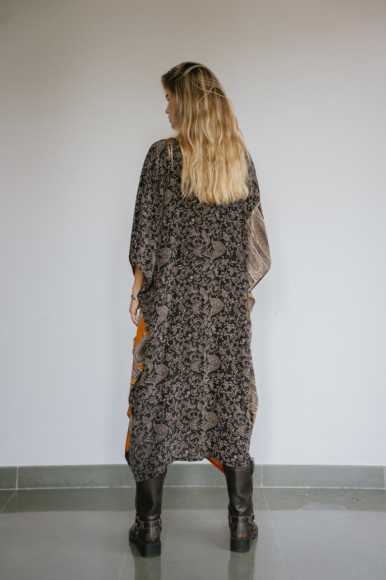 Long Caftan Sylvia, Alternate, color, Black & Orange