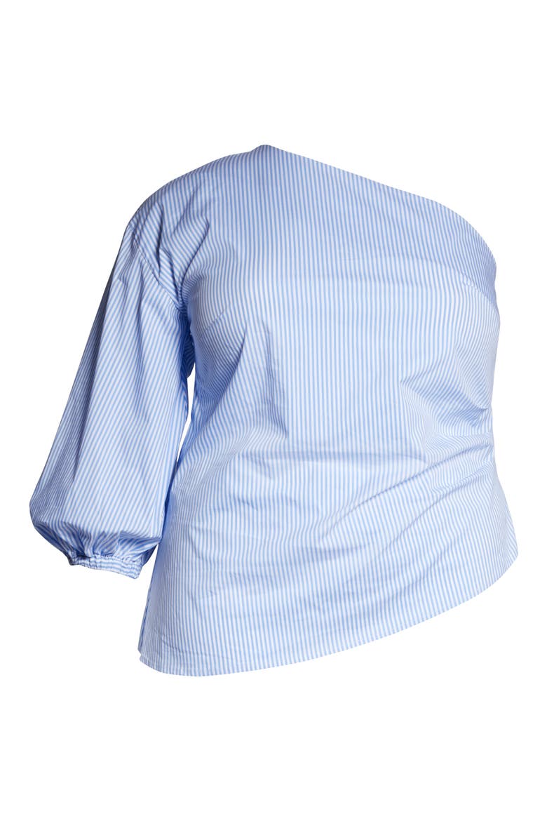 Jason Wu x ELOQUII One-Shoulder Puff Sleeve Blouse, Alternate, color, BLUE/ WHITE