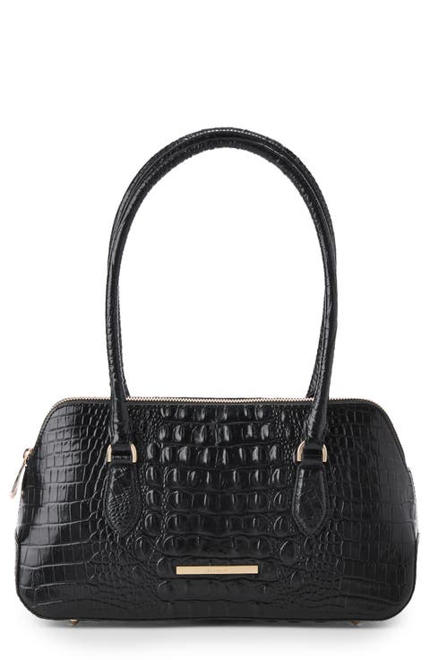 Jennifer Croc Embossed Leather Shoulder Bag