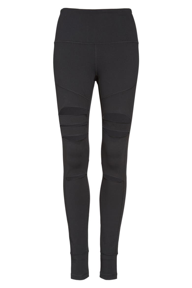 Cece High Waist Open Knee Leggings, Alternate, color, BLACK
