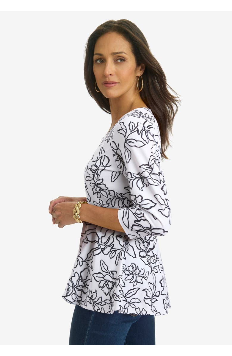 Jessica London Knit Crepe Sweetheart Neckline Peplum Top, Alternate, color, White Floral