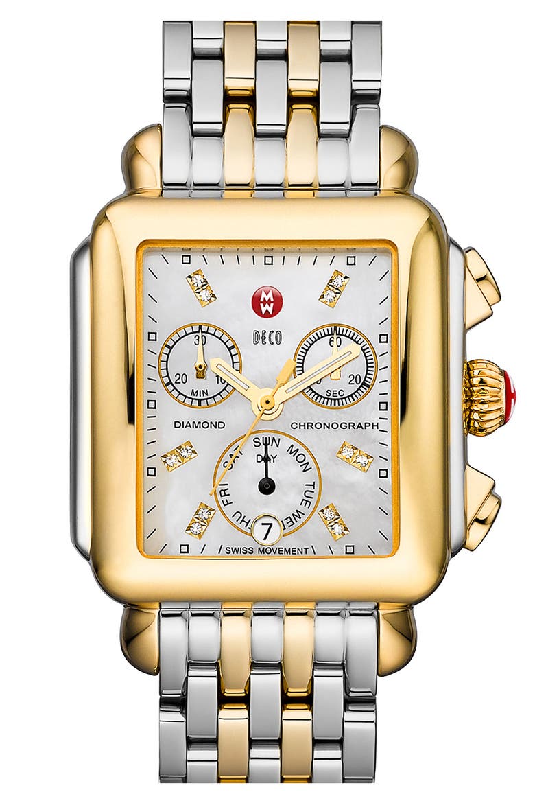 Deco Diamond Dial Two-Tone Watch Head, 33mm x 35mm, Alternate, color, GOLD/ SILVER
