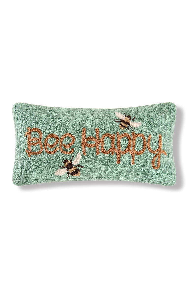 Spring "Bee Happy" Bumble Bee Garden Hooked Mini Accent Pillow, 10" x 20", Main, color, Yellow