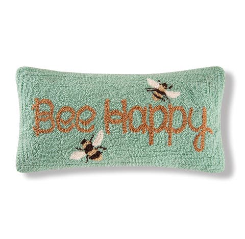 Spring "Bee Happy" Bumble Bee Garden Hooked Mini Accent Pillow, 10" x 20"