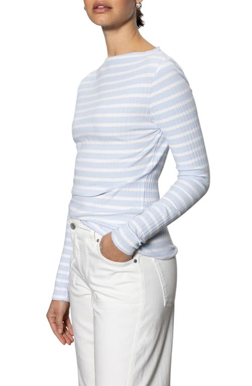 Sanctuary Stripe Rib Boat Neck Stretch Cotton Top In Sky Blue