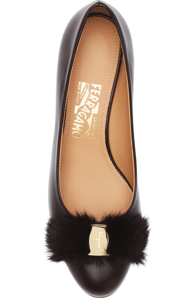 FERRAGAMO Vara Genuine Shearling Bow Pump, Alternate, color, Testa Di Moro Biscotto Ai2011