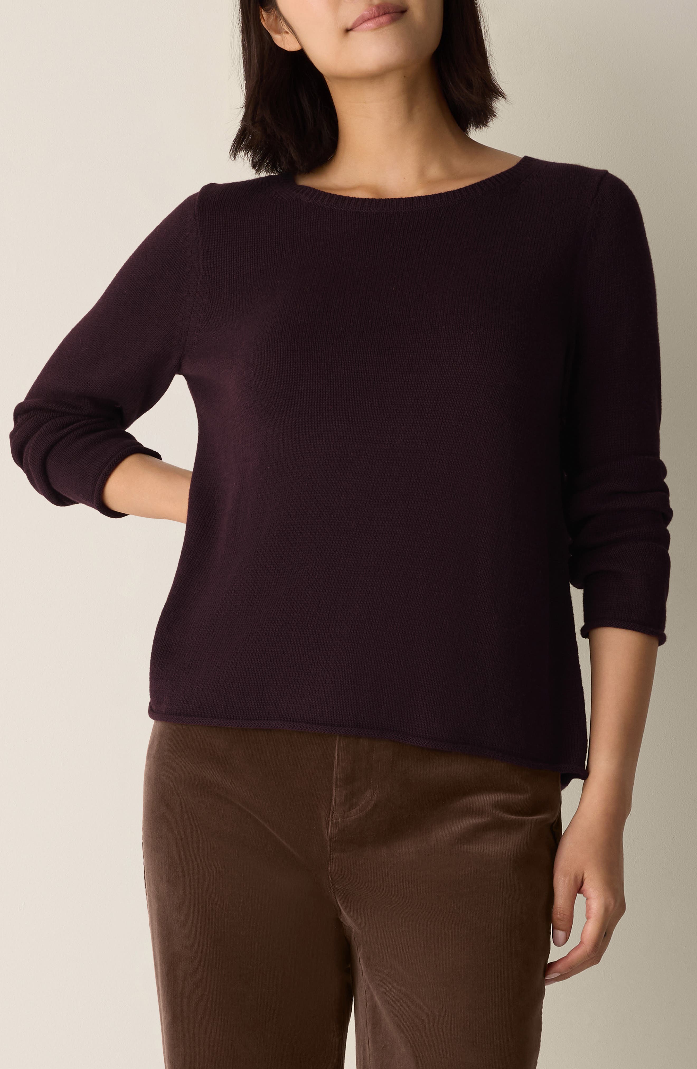 Eileen Fisher Bateau Neck Cotton Blend Sweater