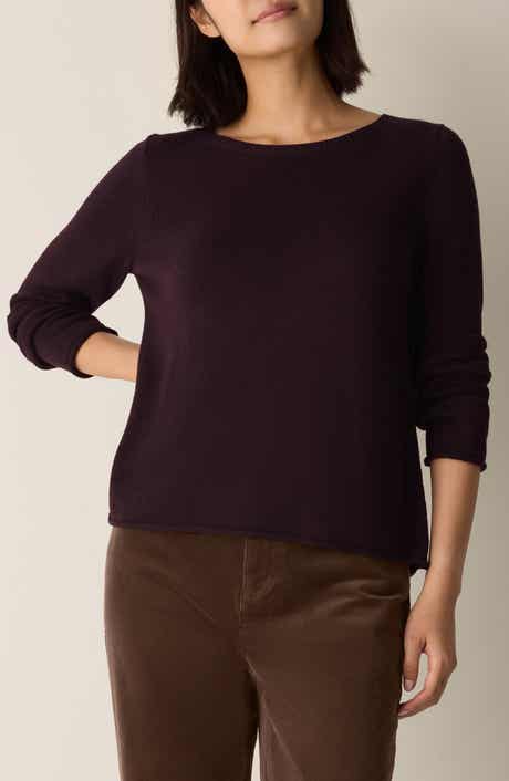 Eileen Fisher Bateau Neck Cotton Blend Sweater
