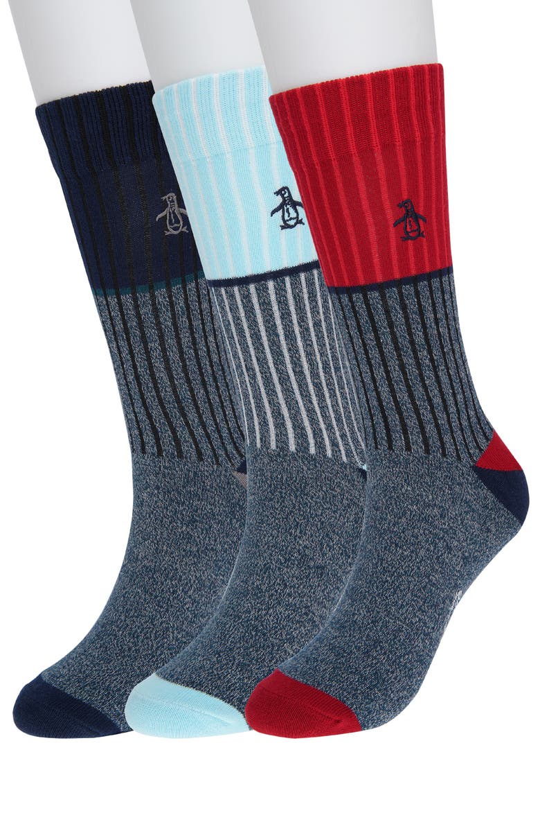 Original Penguin Rowan Rib Crew Socks - Pack of 3, Main, color, 