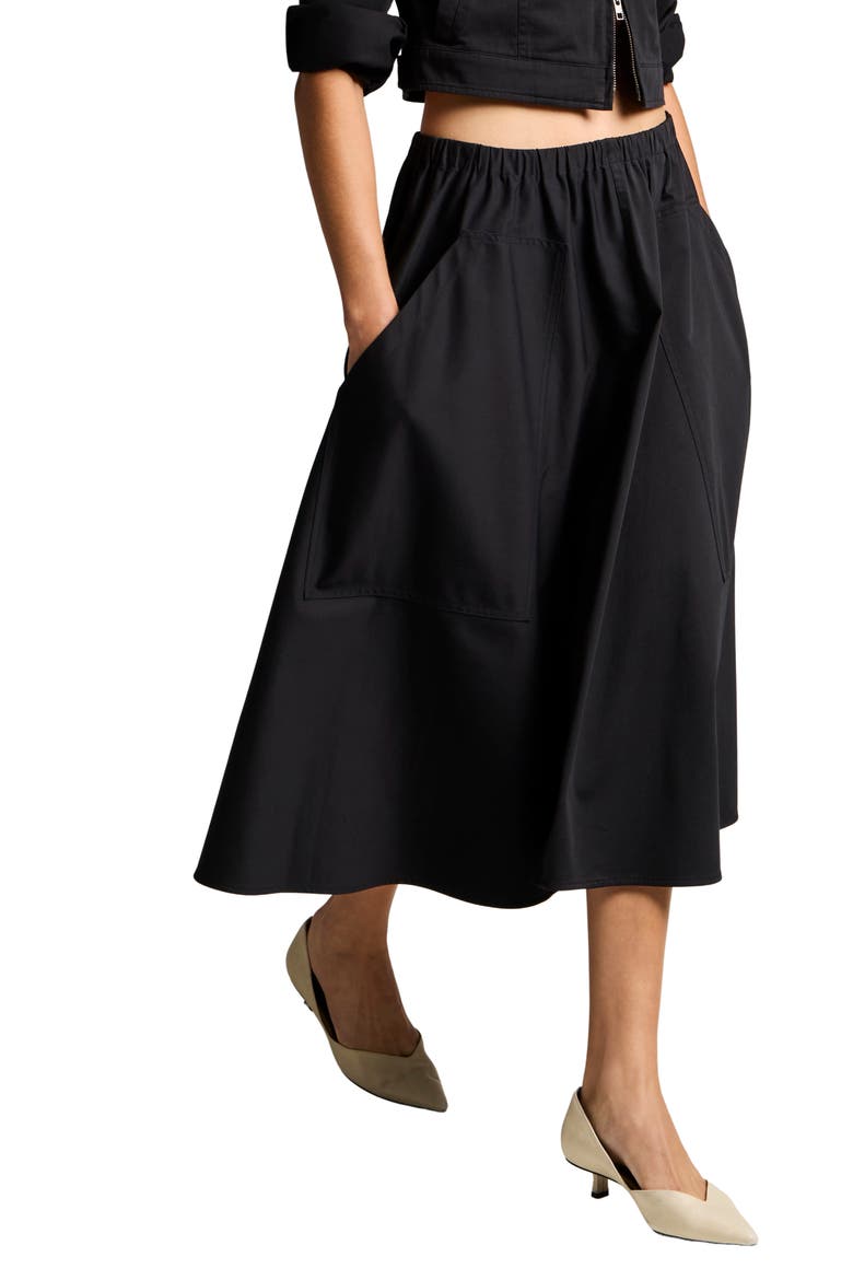 Stretch Cotton Midi Skirt, Alternate, color, BLACK