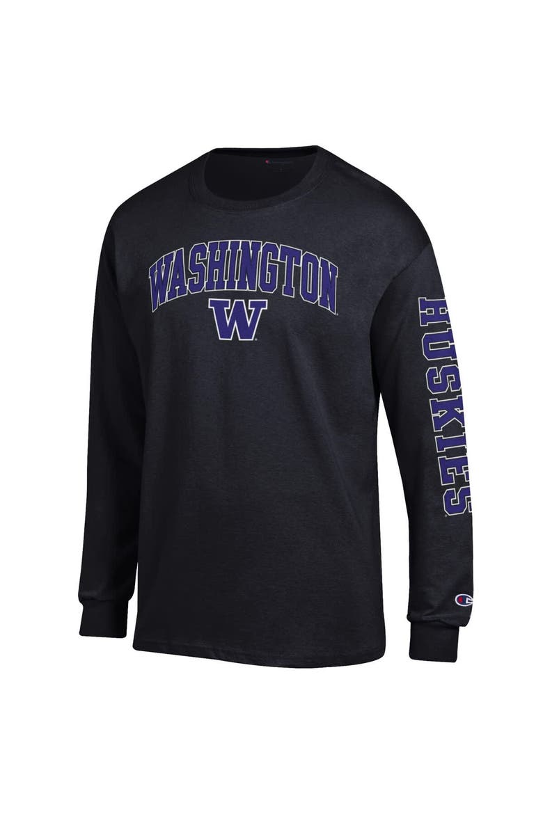 Men's Champion  Black Washington Huskies Arch Over Logo 2-Hit Long Sleeve T-Shirt, Alternate, color, Black