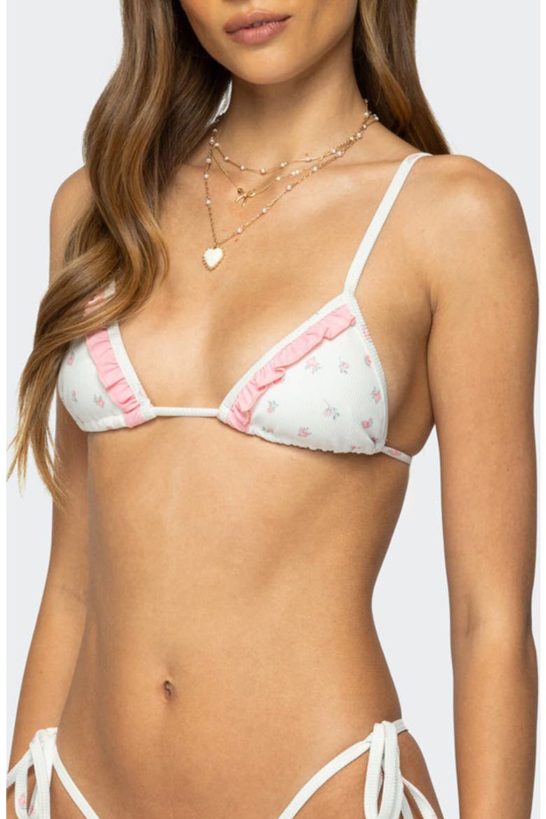 Ira Ruffle Rib Triangle Bikini Top, Alternate, color, WHITE
