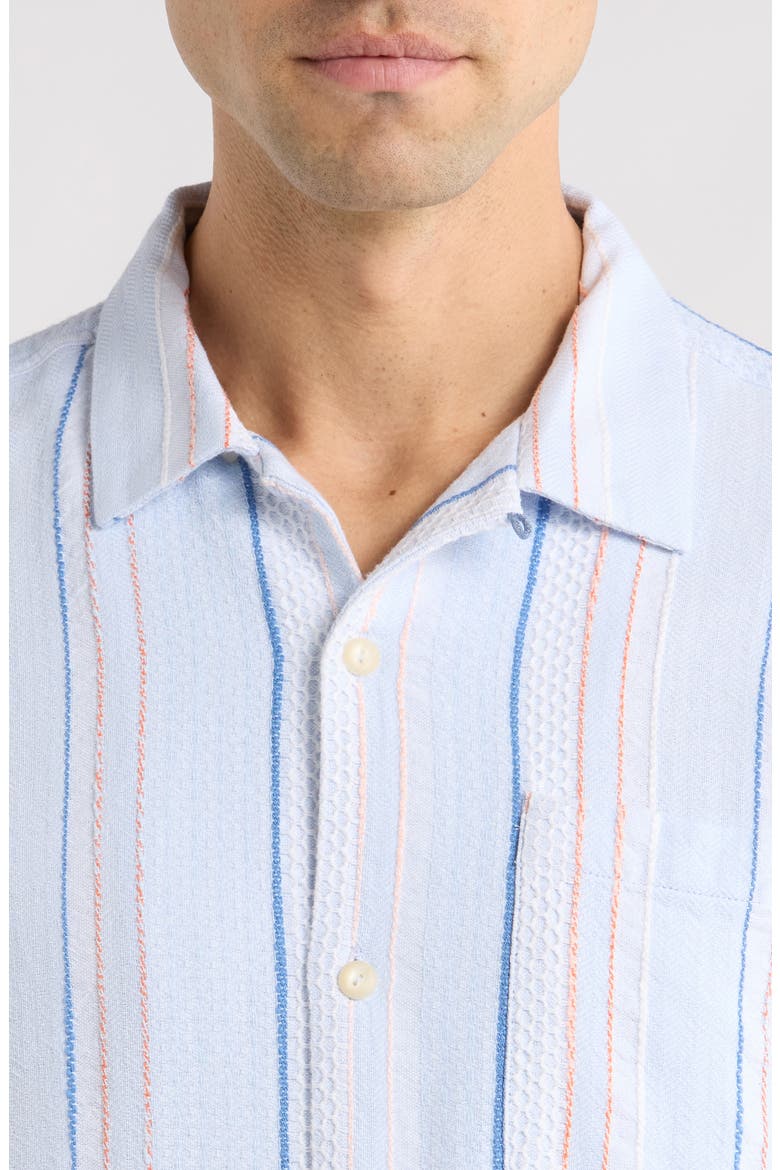 Milano Textured Stripe Cotton Camp Shirt, Alternate, color, DEW DROP
