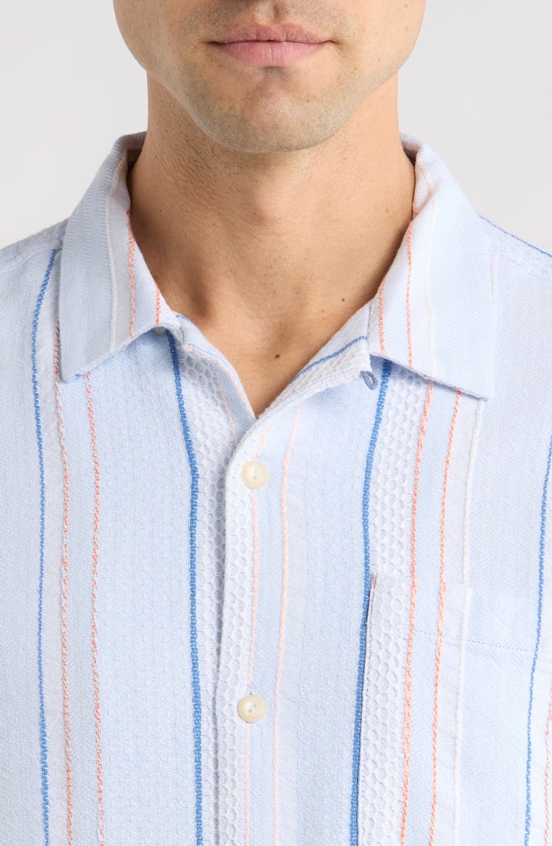 Tommy Bahama Milano Textured Stripe Cotton Camp Shirt, Alternate, color, Dew Drop