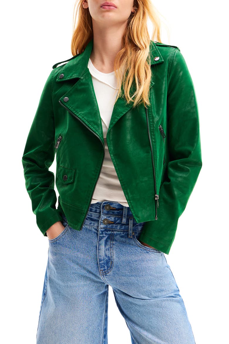 Textured Biker Jacket, Main, color, GREEN