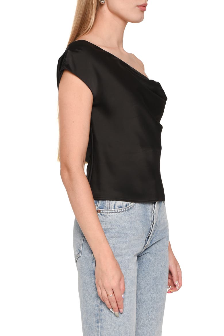 Twist One-Shoulder Satin Blouse, Alternate, color, BLACK