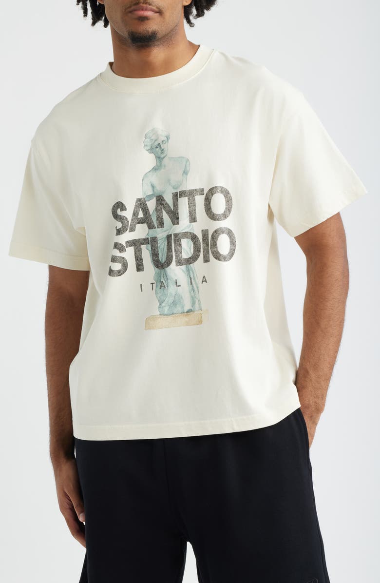 SANTO STUDIO Statue Graphic Cotton T-Shirt, Main, color, Cream