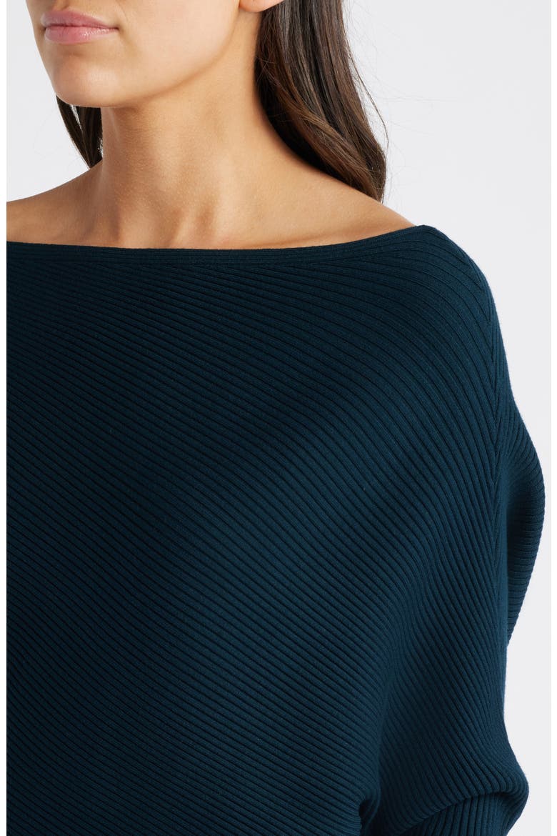 Lara One-Shoulder Rib Sweater Dress, Alternate, color, TEAL