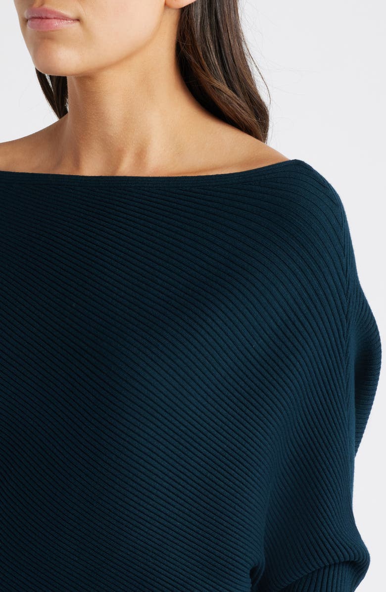 Reiss Lara One-Shoulder Rib Sweater Dress, Alternate, color, Teal